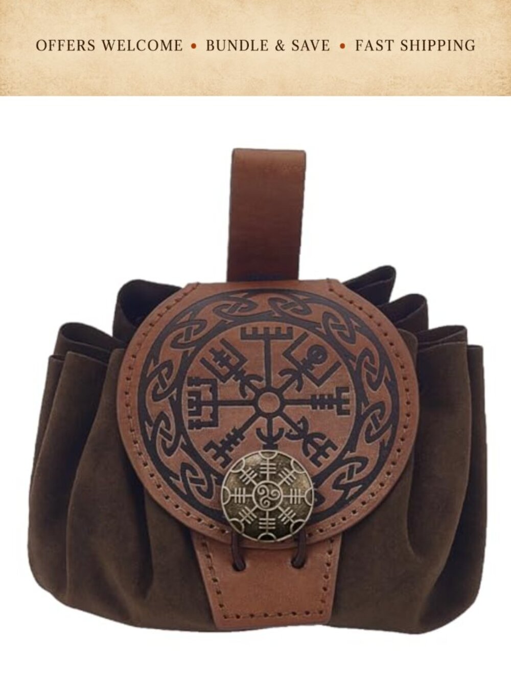 Embossed Faux Leather Belt Pouch Renaissance Medieval Cosplay Waist Bag